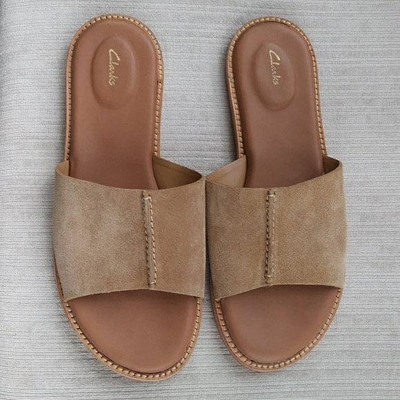 Clarks Karsea Mule Slide Leather Suede Sandal 8.5M Light Tan Suede - Picture 2 of 10